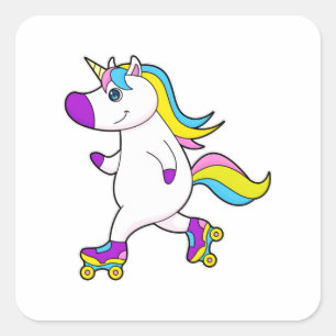 Adesivo Quadrado Unicórnio em patinação em linha com skates de cili