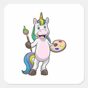 Adesivo Quadrado Unicórnio em Pintura com Pincel e Cor