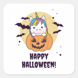 Adesivo Quadrado Unicórnio Em Pumpkin Cute Unicores Feliz Dia das