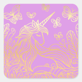 Adesivo Quadrado Unicórnio no Jardim Dourado