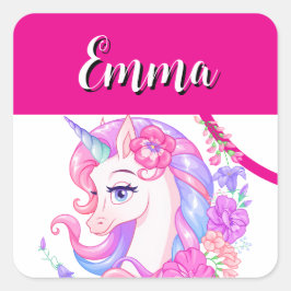 Adesivo Quadrado unicórnio & personalize seu nome