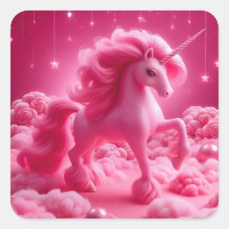Adesivo Quadrado unicórnio rosa