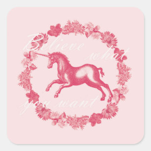 Adesivo Quadrado Unicórnio rosa e flores