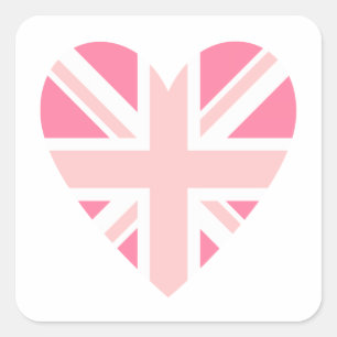 Adesivo Quadrado Union Jack cor-de-rosa/coração da bandeira