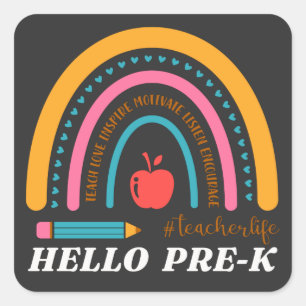 Adesivo Quadrado Unisex Hello Pre K,Hello Preschool, Preschool T-Sh