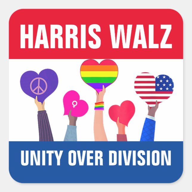 Adesivo Quadrado Unity Over Division Harris Walz Tim Walz Red Blue (Frente)