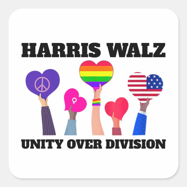 Adesivo Quadrado Unity Over Division Kamala Harris Tim Walz (Frente)