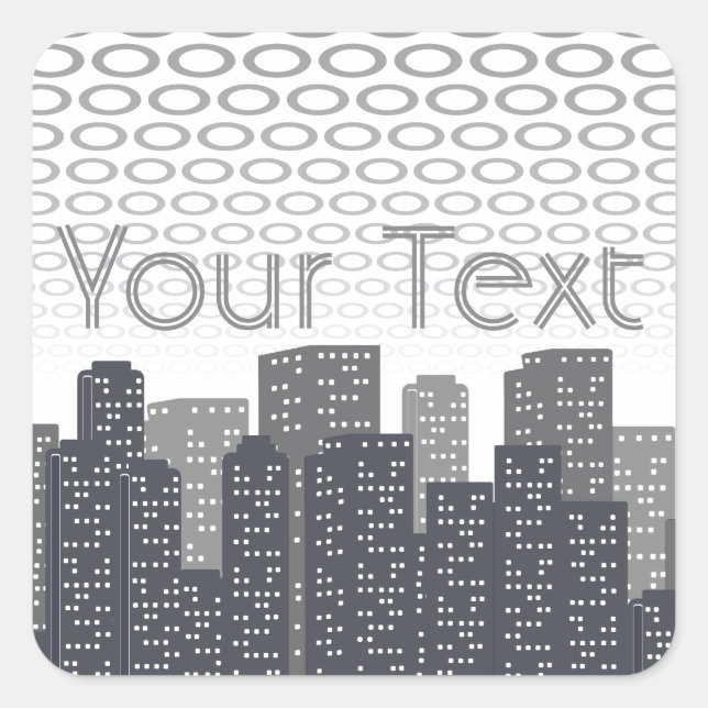 Adesivo Quadrado Urban Cityscape Shades of Grey Custom Text (Frente)