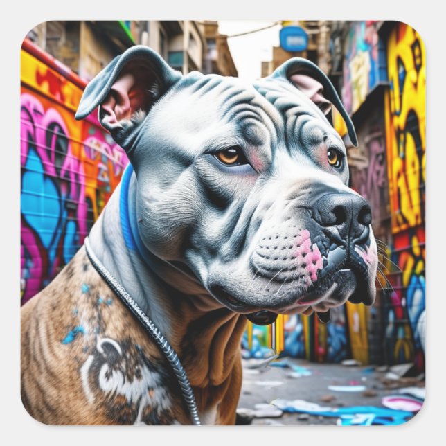 Adesivo Quadrado Urbano Grafite Street Art Pitbull (Frente)