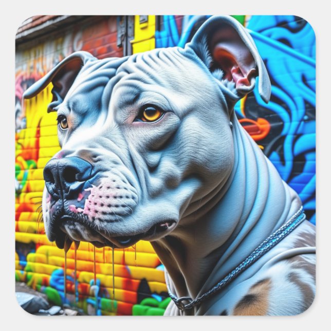 Adesivo Quadrado Urbano Grafite Street Art Pitbull (Frente)