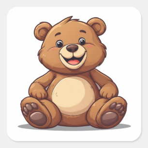 Adesivo Quadrado Ursa de pelúcia de desenho animado fofo sentada