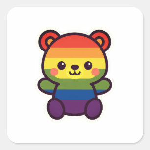 Adesivo Quadrado Ursinho Arco-Íris Kawaii - Uma Esmagada LGBTQ+ Org
