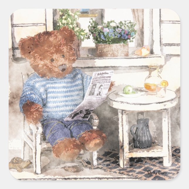 Adesivo Quadrado Ursinho Dinky - Leitura (Frente)