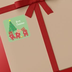 Adesivo Quadrado Ursinhos de Pelúcia Fofo em Pijamas de Natal