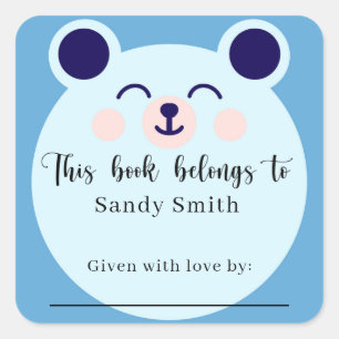 Adesivo Quadrado Urso Azul - Este livro pertence à mensagem