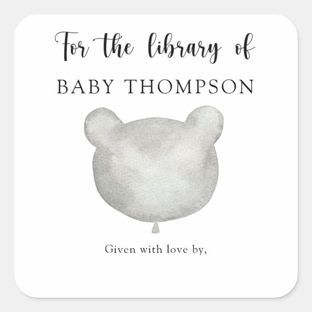 Adesivo Quadrado Urso balônico - primeira biblioteca do bebê (Frente)