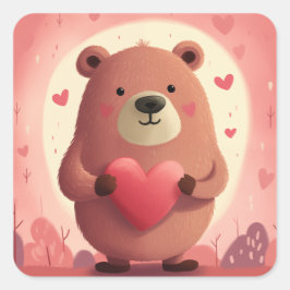 Adesivo Quadrado Urso Bonito Apaixonado