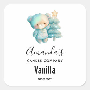 Adesivo Quadrado Urso Bonito e Árvore de Natal - Empresa de Velas
