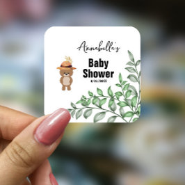 Adesivo Quadrado Urso Bonito no Chá de fraldas de Madeira