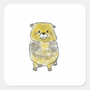 Adesivo Quadrado Urso Cachorro Amarelo Desenhado à Mão Corpo Cinza