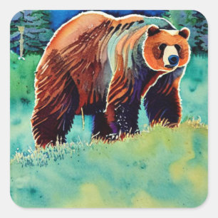 Adesivo Quadrado Urso Castanho