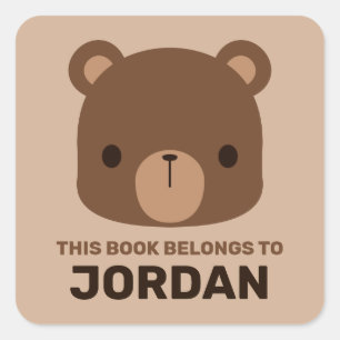 Adesivo Quadrado Urso Castanho Bonito com Nome Personalizado