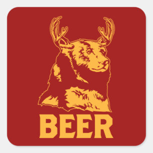Adesivo Quadrado Urso + Cervos = cerveja