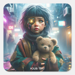 Adesivo Quadrado Urso Cibernético Fantasy