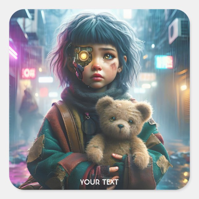 Adesivo Quadrado Urso Cibernético Fantasy (Frente)