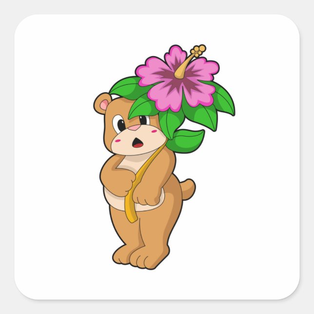 Adesivo Quadrado Urso com Flor Hibiscus (Frente)