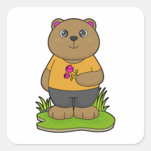 Adesivo Quadrado Urso com Flores