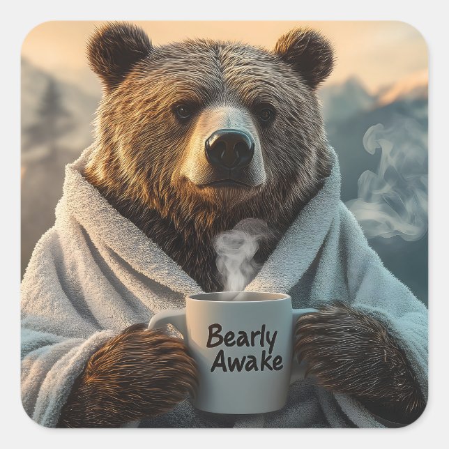 Adesivo Quadrado Urso com túnica de café (Frente)