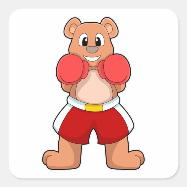 Adesivo Quadrado Urso como Boxer com luvas in a box (Frente)