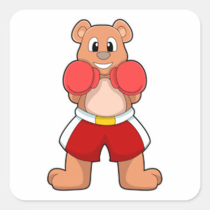 Adesivo Quadrado Urso como Boxer com luvas in a box