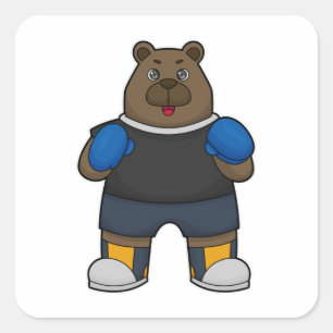 Adesivo Quadrado Urso como Boxer com luvas in a box