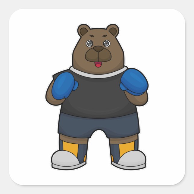 Adesivo Quadrado Urso como Boxer com luvas in a box (Frente)