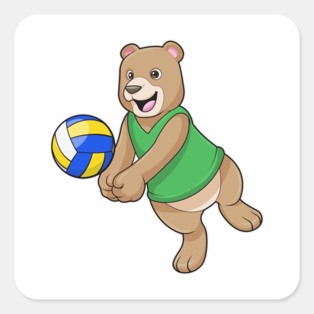 Adesivo Quadrado Urso como jogador de voleibol (Frente)