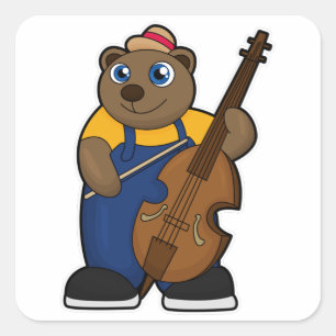 Adesivo Quadrado Urso como Músico com Violão