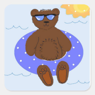 Adesivo Quadrado Urso da Festa na Piscina