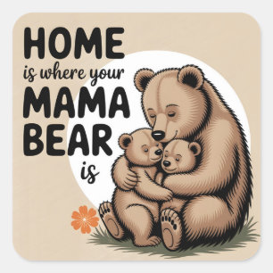 Adesivo Quadrado Urso da Mãe Dia de as mães Bonita