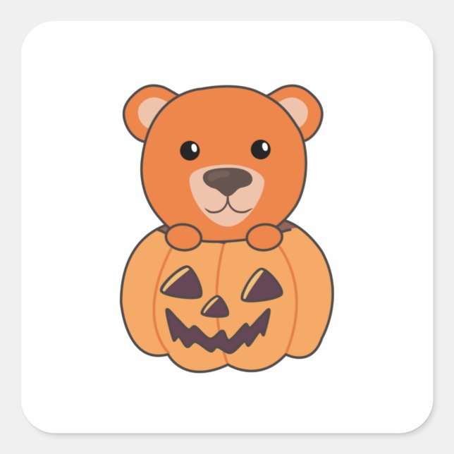 Adesivo Quadrado Urso De Abóbora Em Urso De Halloween (Frente)