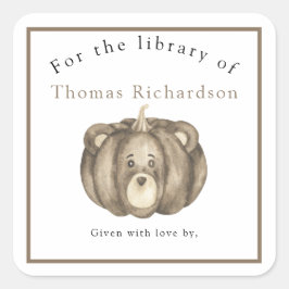 Adesivo Quadrado Urso de abóbora-queda - para a biblioteca de
