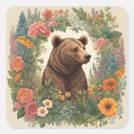 Adesivo Quadrado Urso de Cottagecore