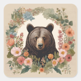 Adesivo Quadrado Urso de Cottagecore