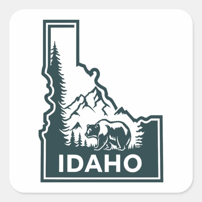 Adesivo Quadrado Urso de Mapa Idaho (Frente)