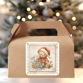 Adesivo Quadrado Urso de Natal Antigo com Selos de Presentes 