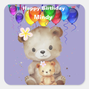 Adesivo Quadrado Urso de nome personalizado
