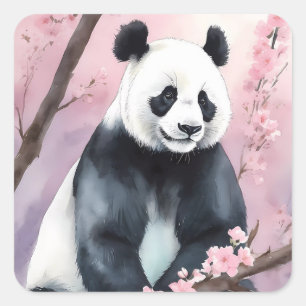 Adesivo Quadrado Urso de Panda de Pintura em Aquarela