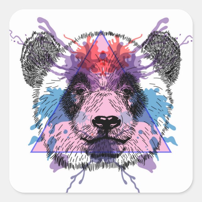 Adesivo Quadrado Urso de Panda Geométrico (Frente)