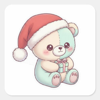 Adesivo Quadrado Urso de pelúcia do Papai Noel 